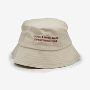 Beige Denim Eimer Hut - Dogs & Wine Make Everything Fine