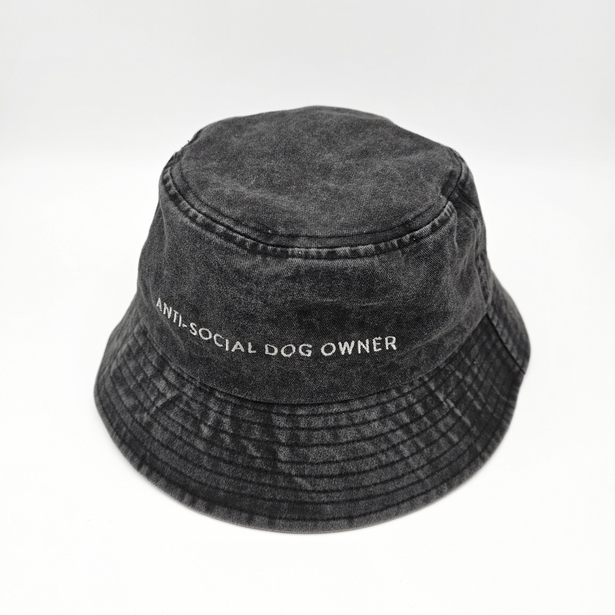 Schwarzer Denim-Eimerhut - Anti-Social Dog Owner