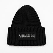 Black Wool Beanie - Dogs & Wine Make Everything Fine