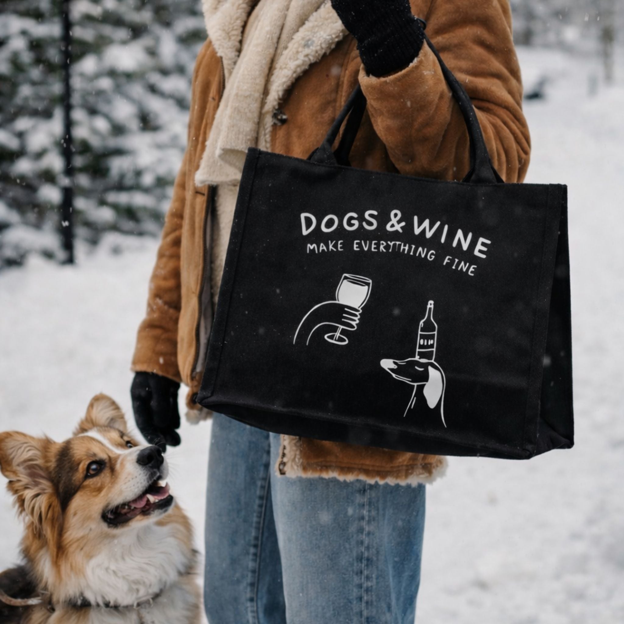 Black Premium Tote Bag - Dogs & Wine Make Everything Fine
