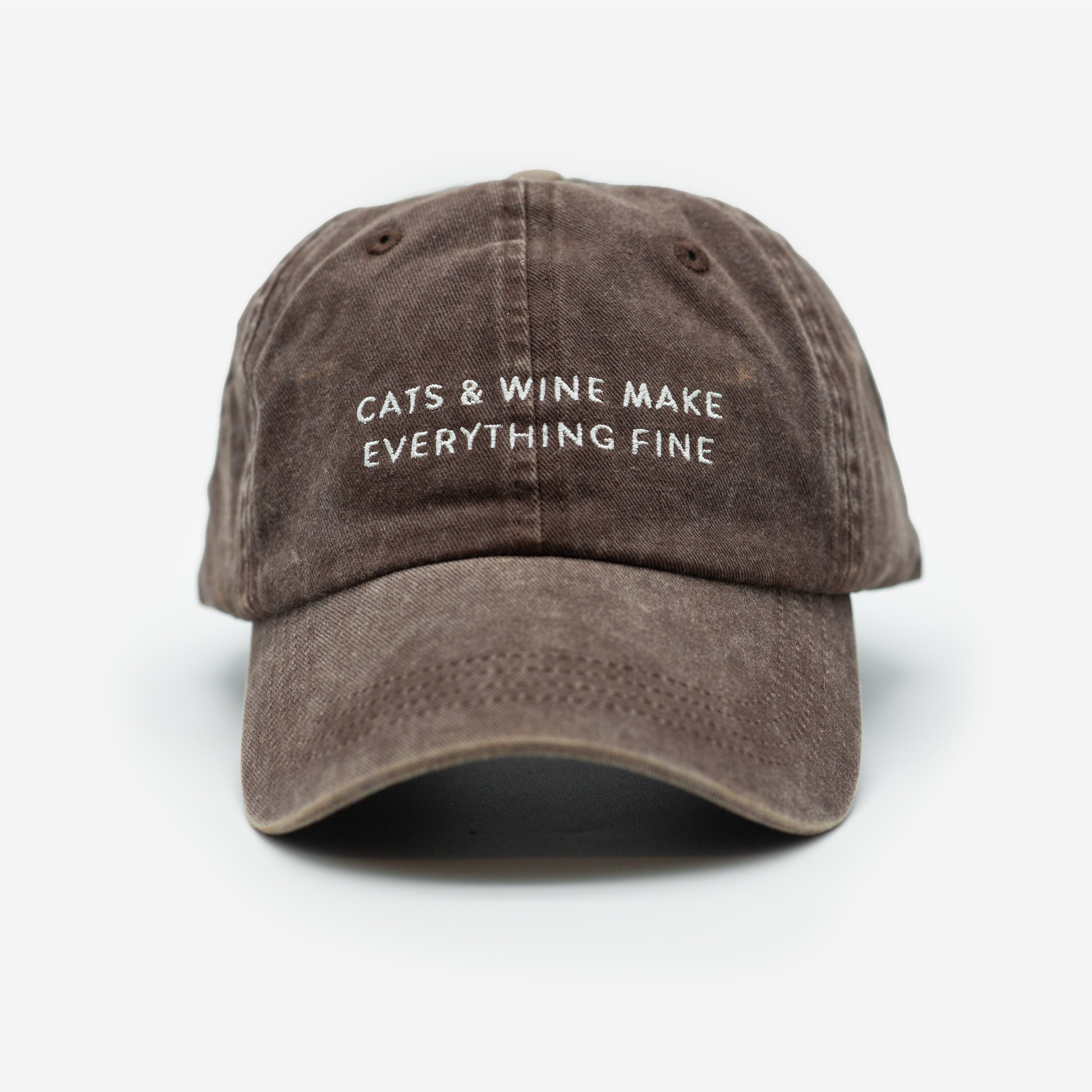 Braune Denim Cap - Cats & Wine Make Everything Fine