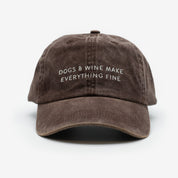 Braune Denim Cap - Dogs & Wine Make Everything Fine