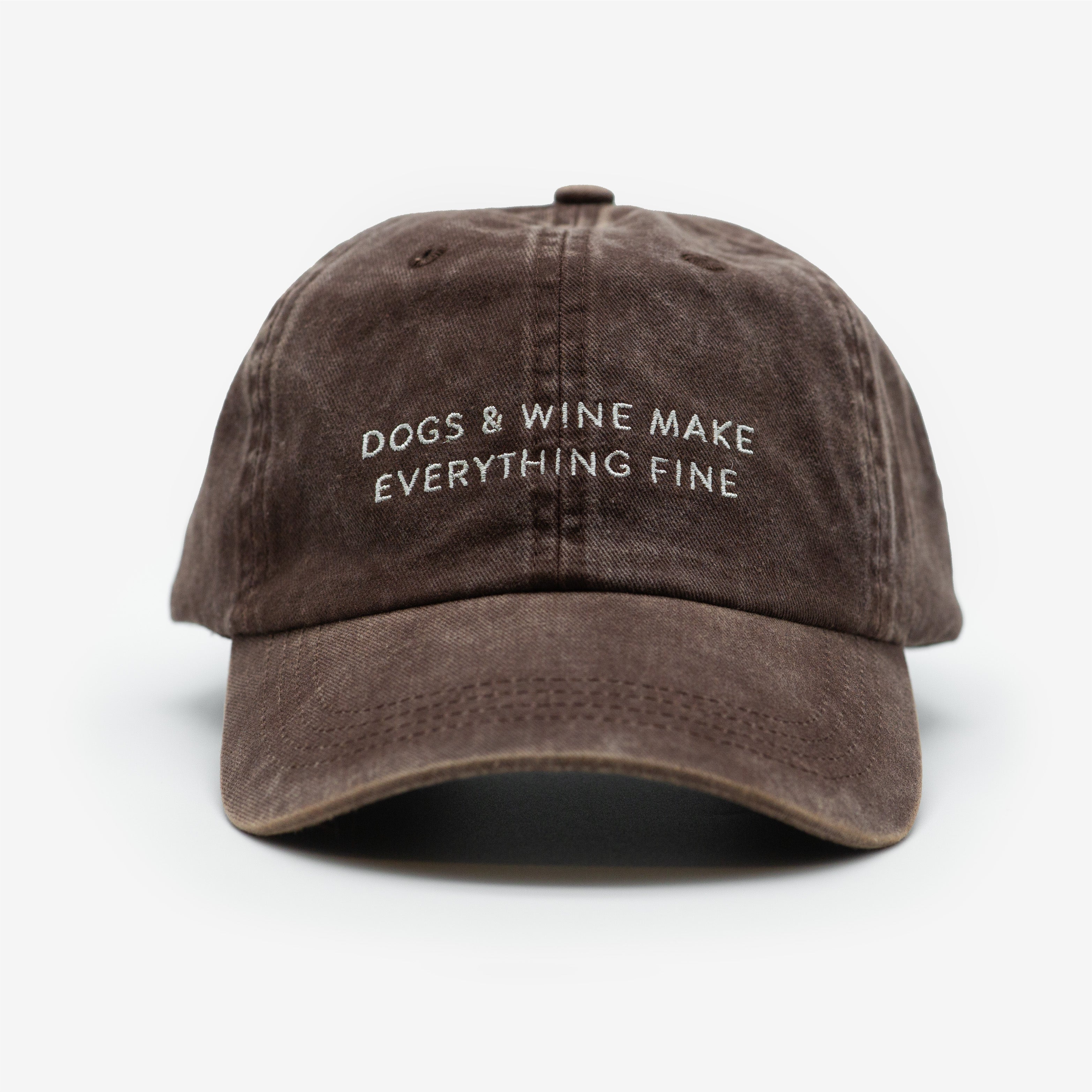 Braune Denim Cap - Dogs & Wine Make Everything Fine