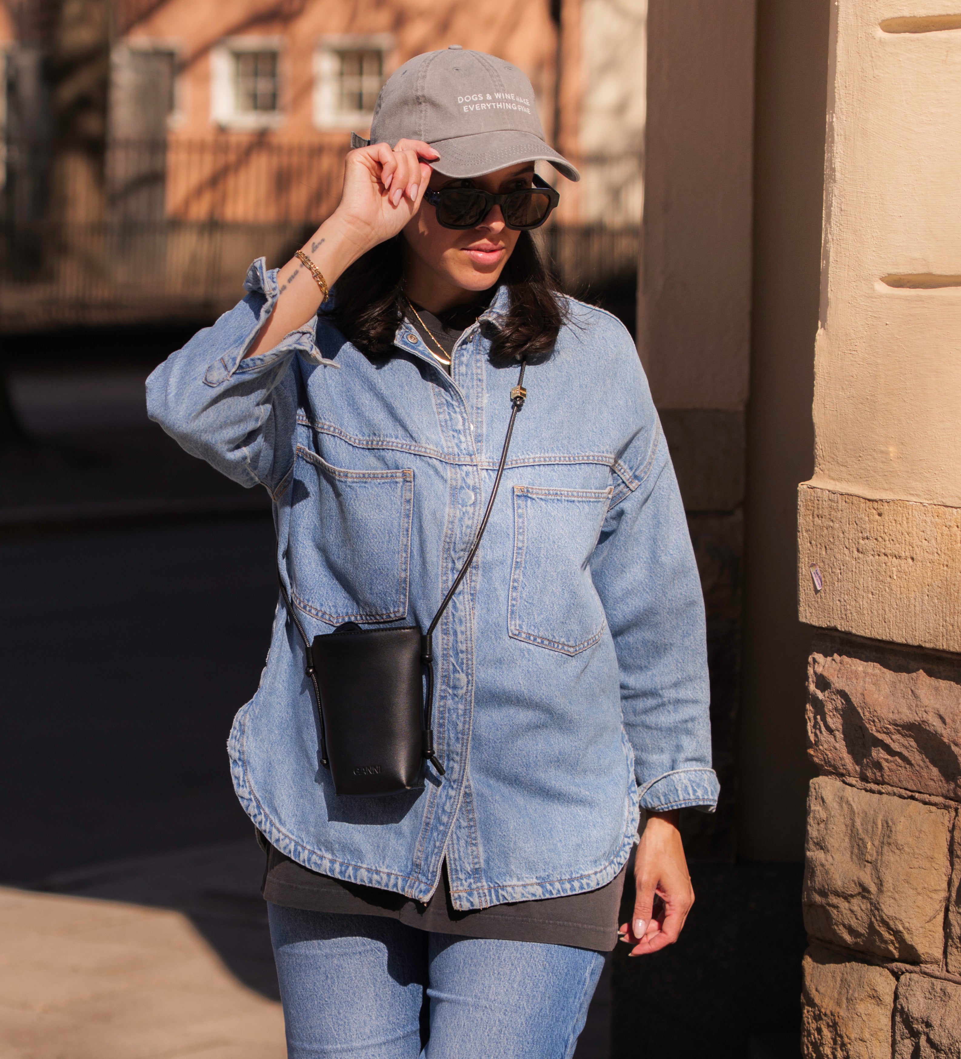Graue Denim-Cap - Dogs & Wine Make Everything Fine 