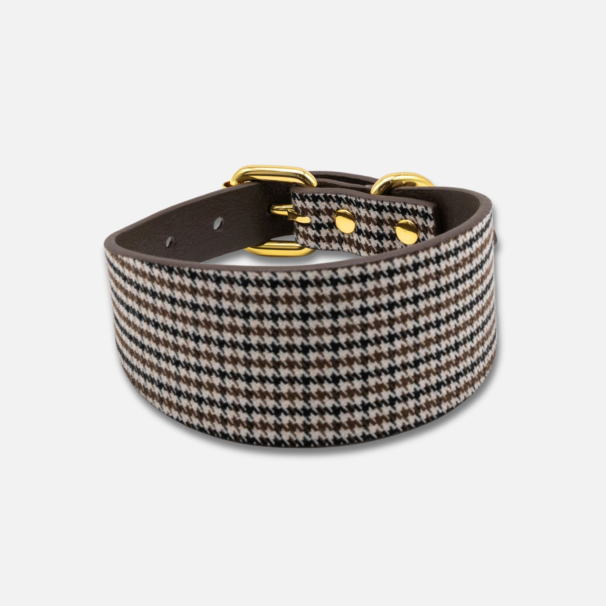 Beiges Hahnentrittmuster Hundehalsband Breit