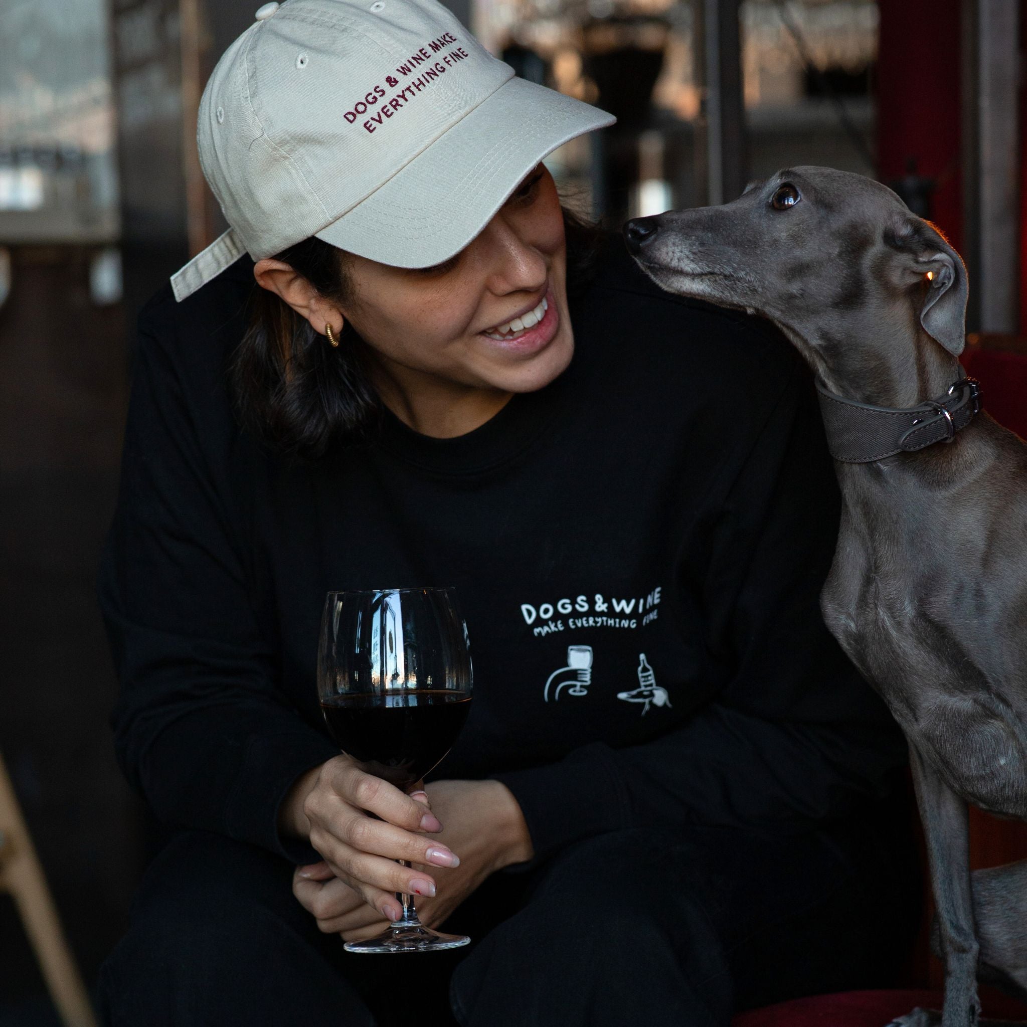 Schwarzes Langarm-T-Shirt - Dogs & Wine Make Everything Fine